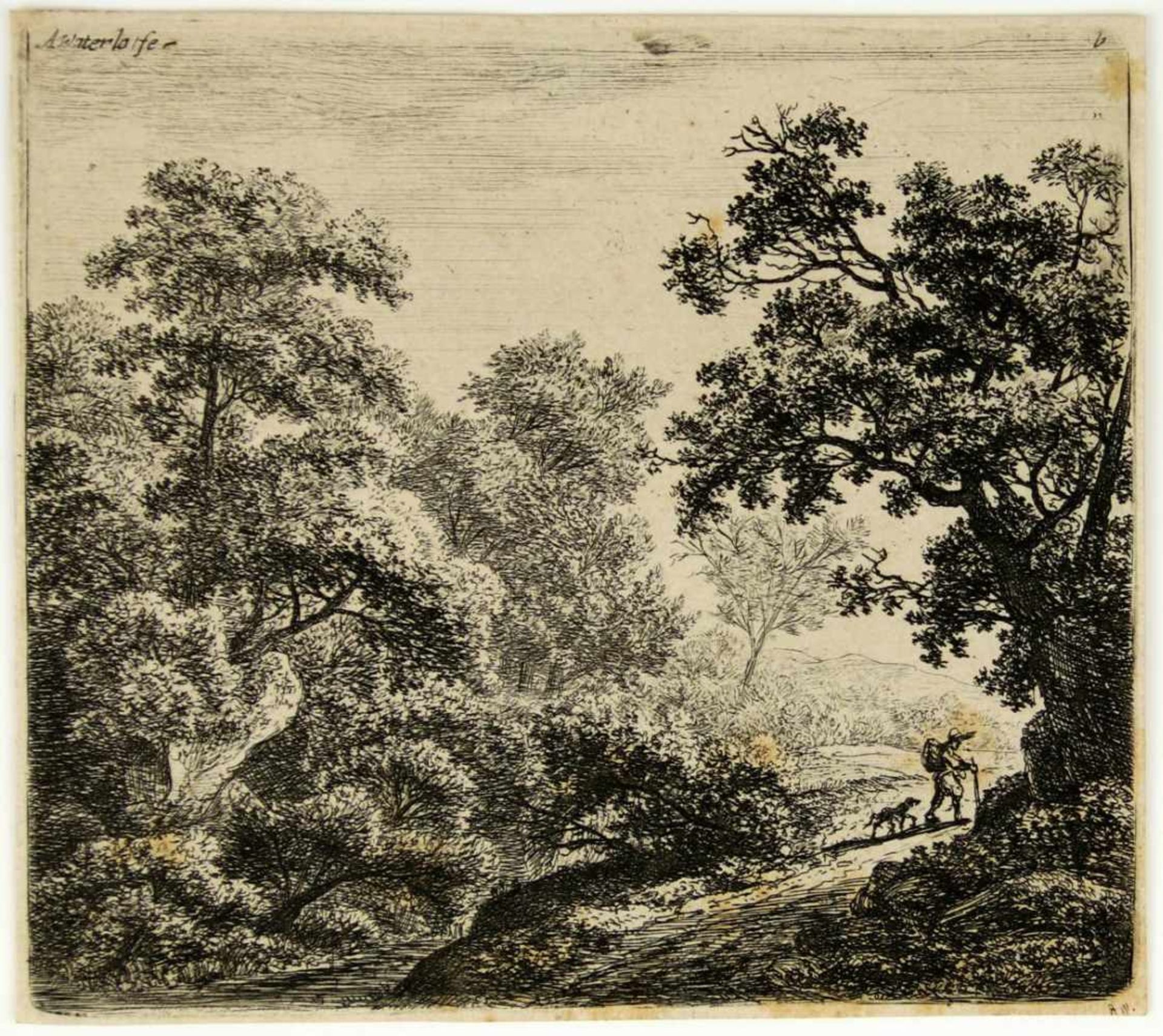 Waterloo, Anthonie. (Um 1610-1690): Der Wanderer mit seinem Hunde. Radierung. Links oben in der