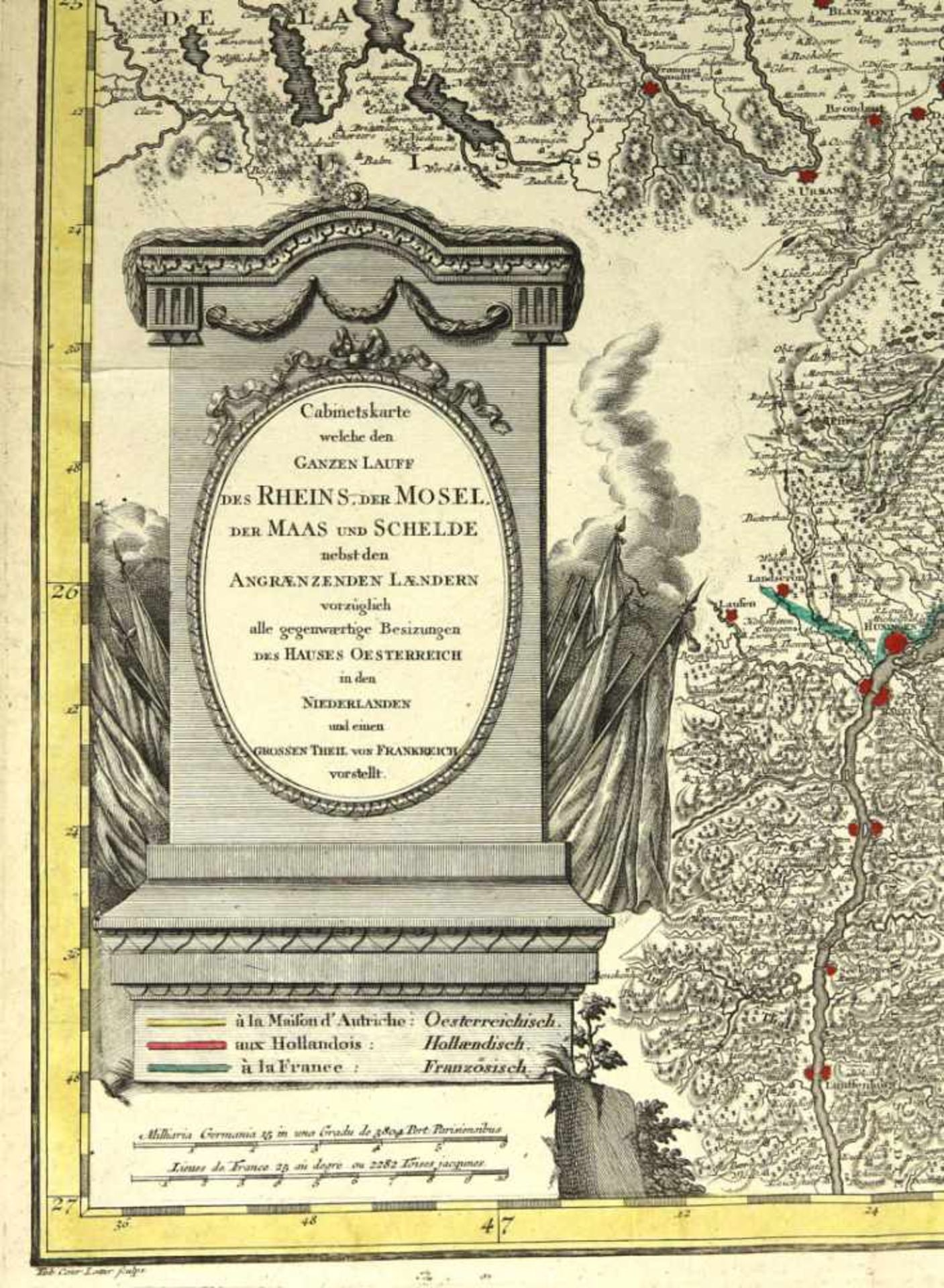 Allgemein. - Rheinlauf. - Carte Geographique representant le Cours Entier du Rhin, de la Moselle de - Bild 2 aus 2