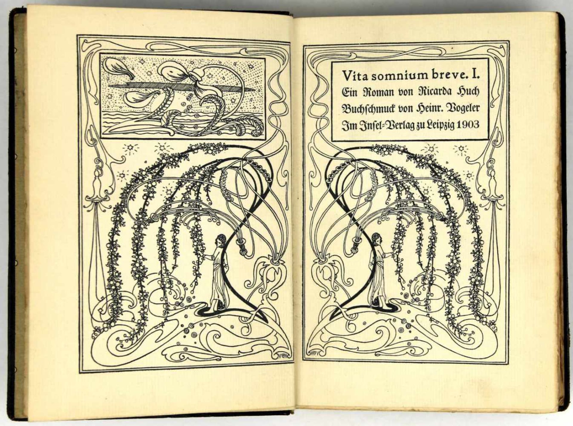 Insel-Verlag. - Huch, Ricarda: Vita somnium breve. Ein Roman. Buchschmuck von Heinrich Vogeler. 2 - Bild 2 aus 2