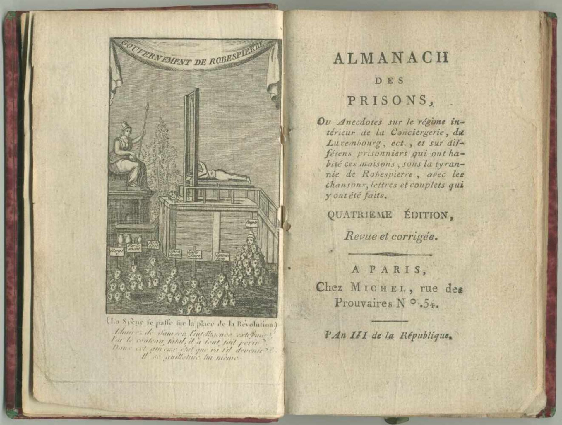 Almanache. - Almanach des prisons, Ou Anecdotes sur le régime intérieur de la Conciergerie, du