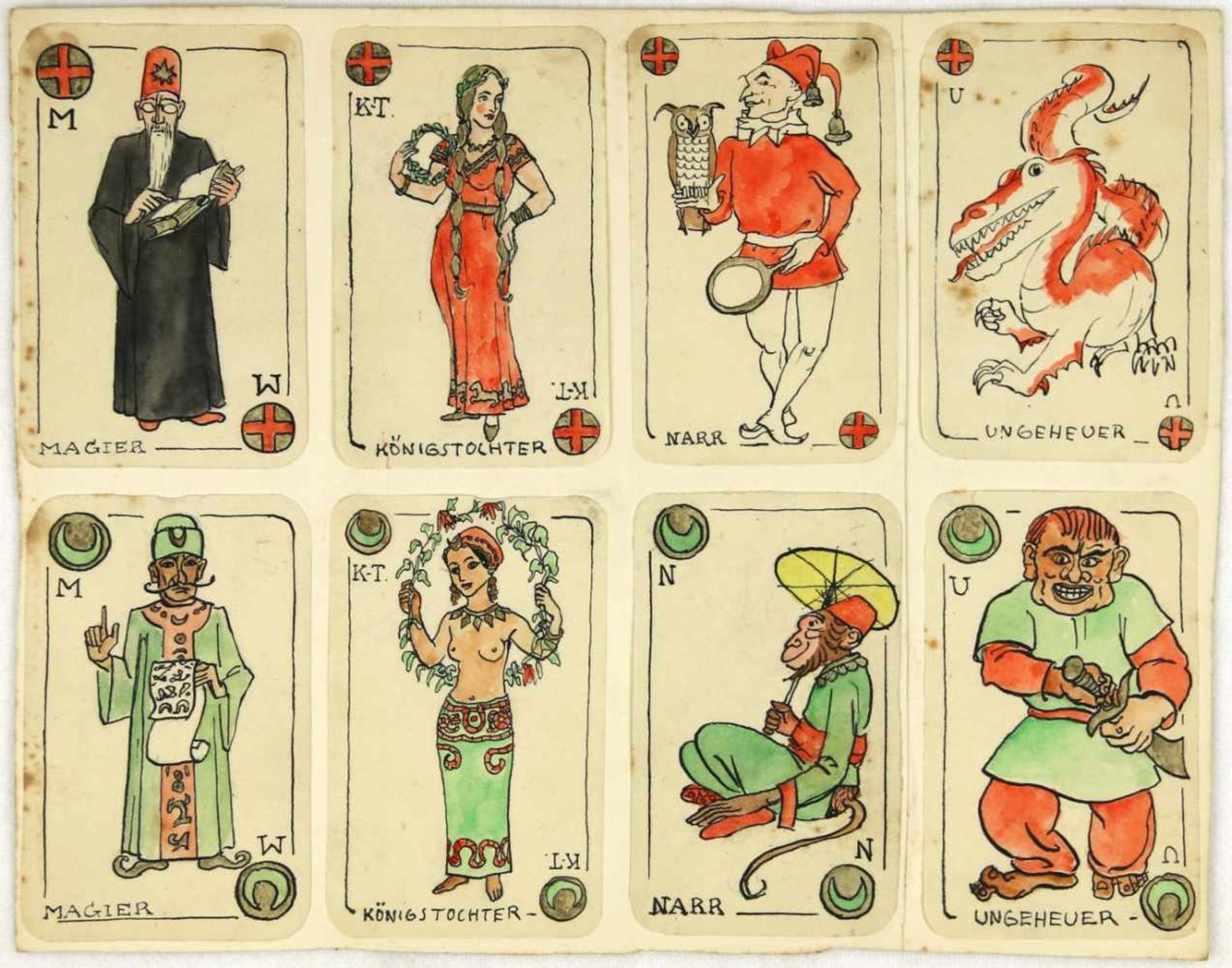 Güssow, Ulrich. (1907-1949): Märchen Kartenspiel. Entwurf für ein Kartenspiel mit 32 Karten. 32