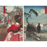 Lot: 5 Farbholzschnitte von Kobayashi Kiyochika (1847–1915)<b