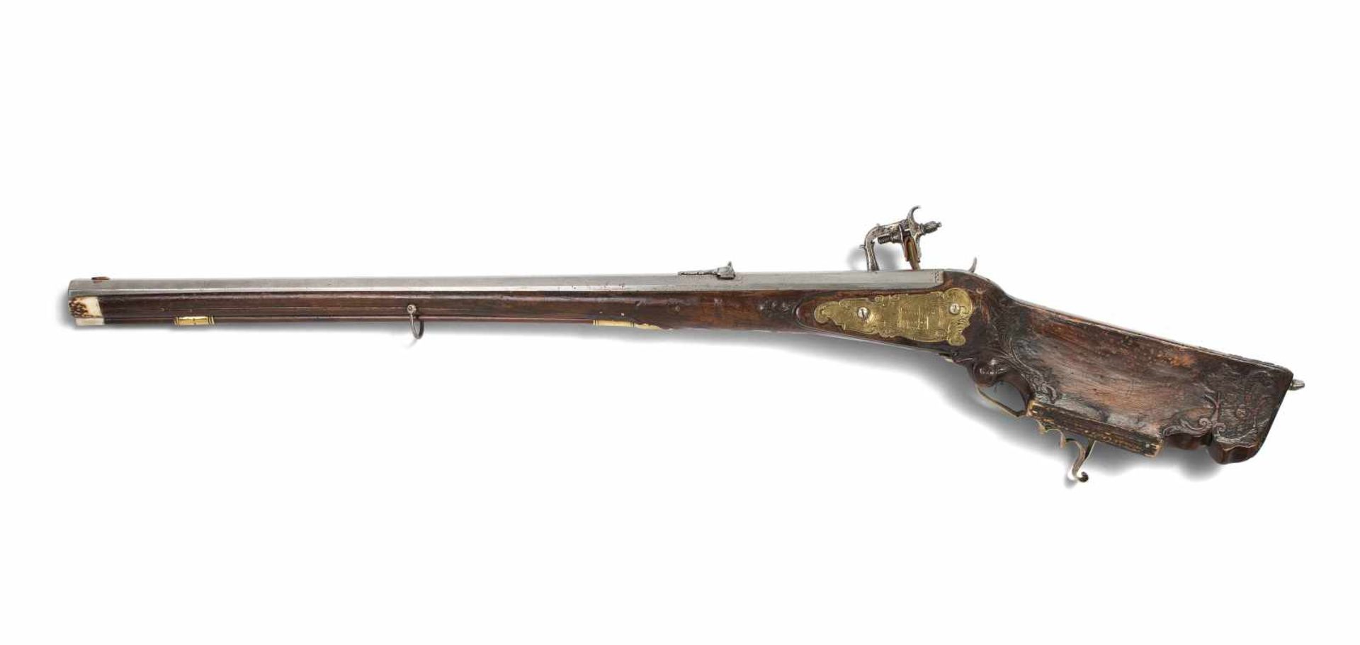 RadschlossgewehrBöhmisch, um 1700. Oktogonallauf (L76,5cm), Kal. 14mm, gezogen. Visier und - Bild 2 aus 13
