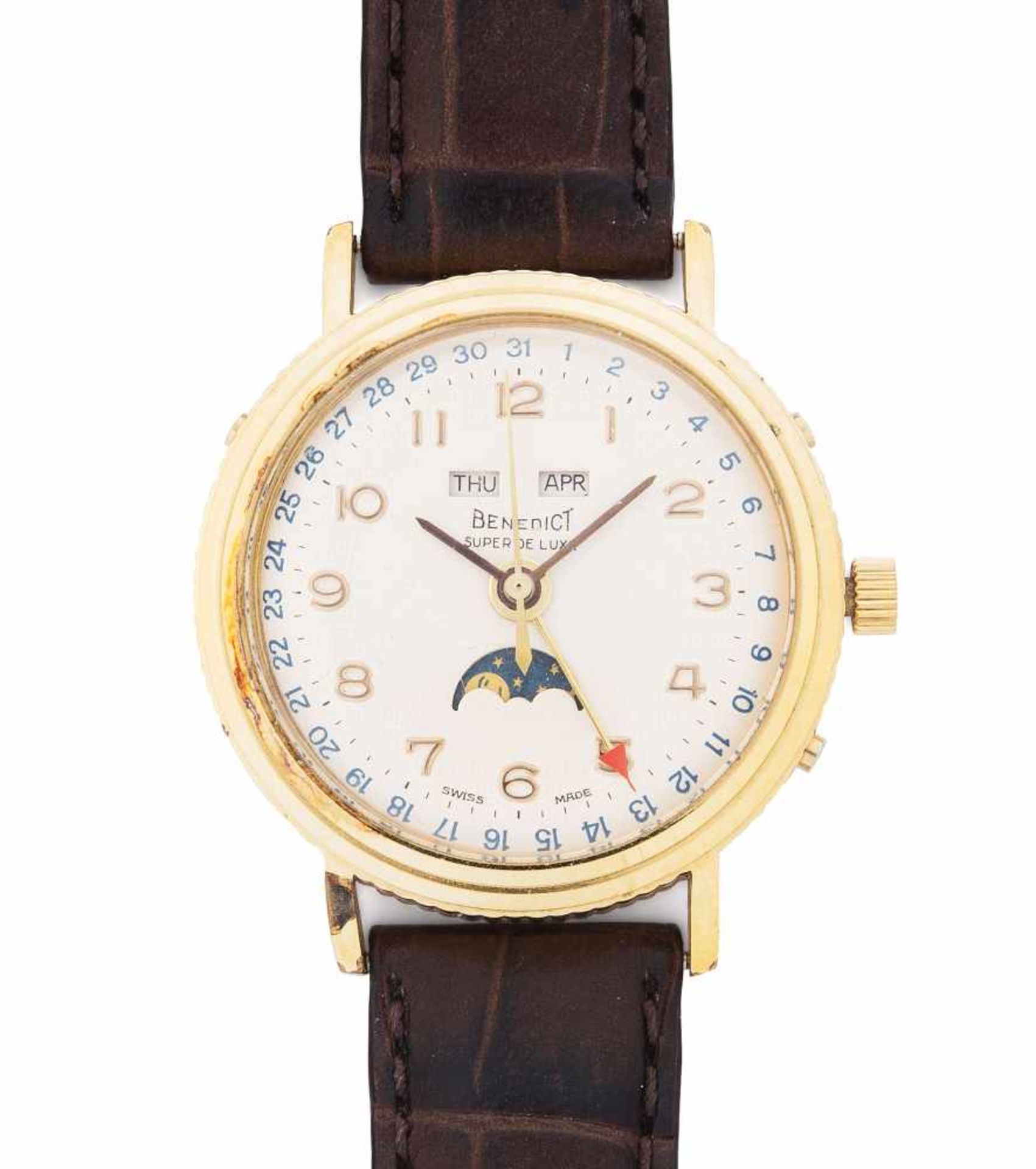 Benedict Super De LuxeRunde, mechanische Armbanduhr 60er Jahre mit Vollkalender und Handaufzug in
