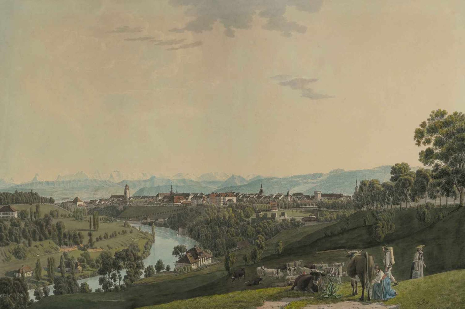 Biedermann, Johann Jakob(Winterthur 1763–1830 Zürich)"Vue de la Ville de Berne". Kol.