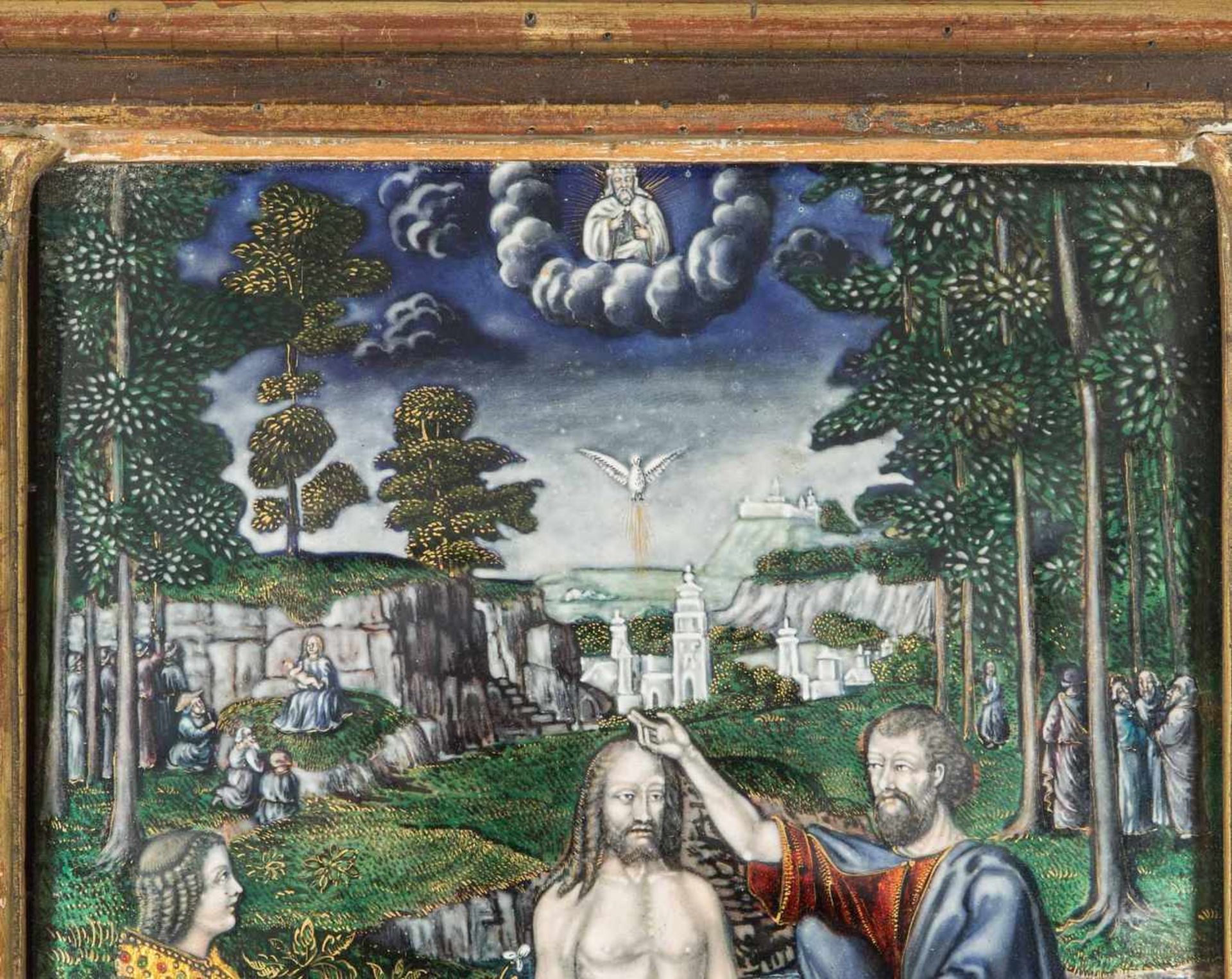 Triptychon "Taufe Christi"Frankreich, 19.Jh., in der Art von Limoges des 16./17.Jhs. Farbiges - Bild 2 aus 12