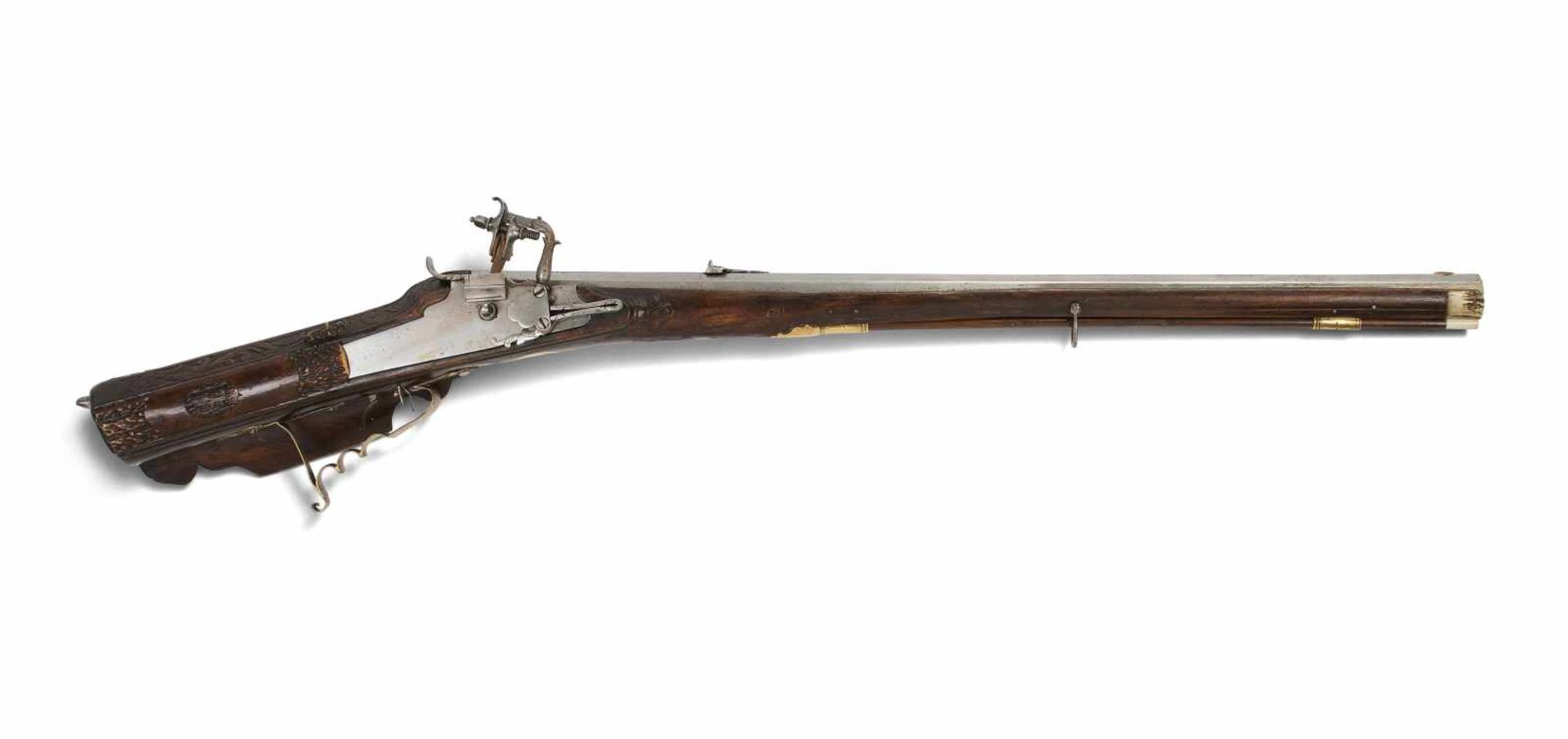 RadschlossgewehrBöhmisch, um 1700. Oktogonallauf (L76,5cm), Kal. 14mm, gezogen. Visier und