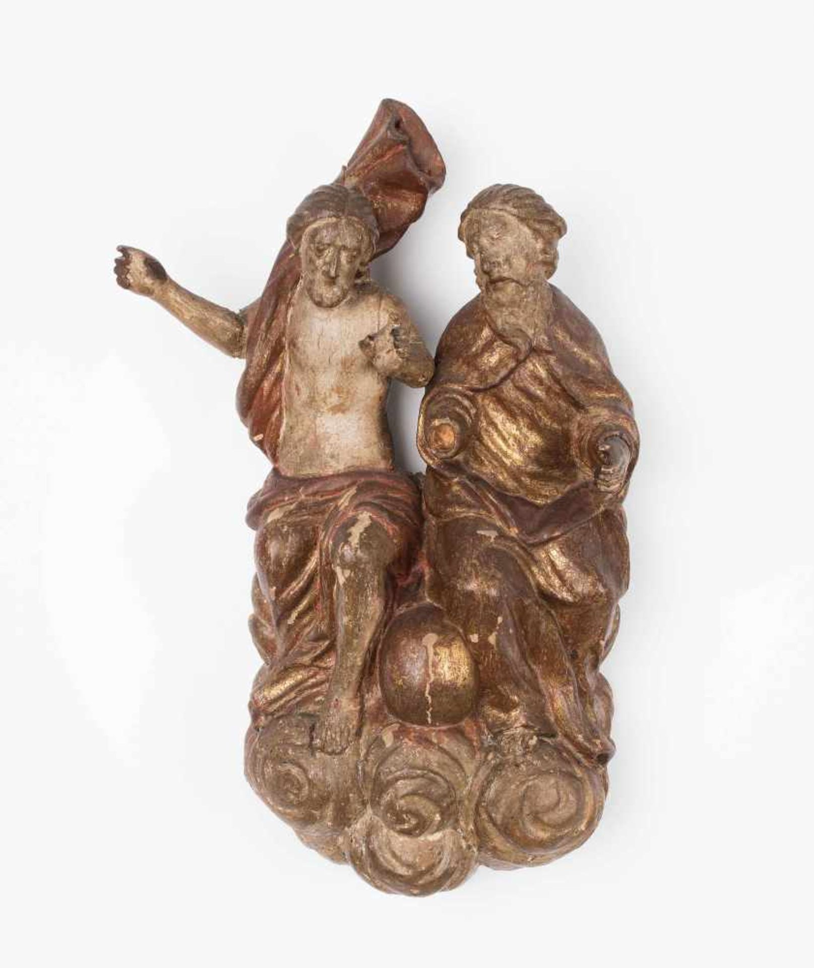 Christus und GottvaterAlpenländisch, Barock. Holz geschnitzt und polychrom gefasst, tlw.