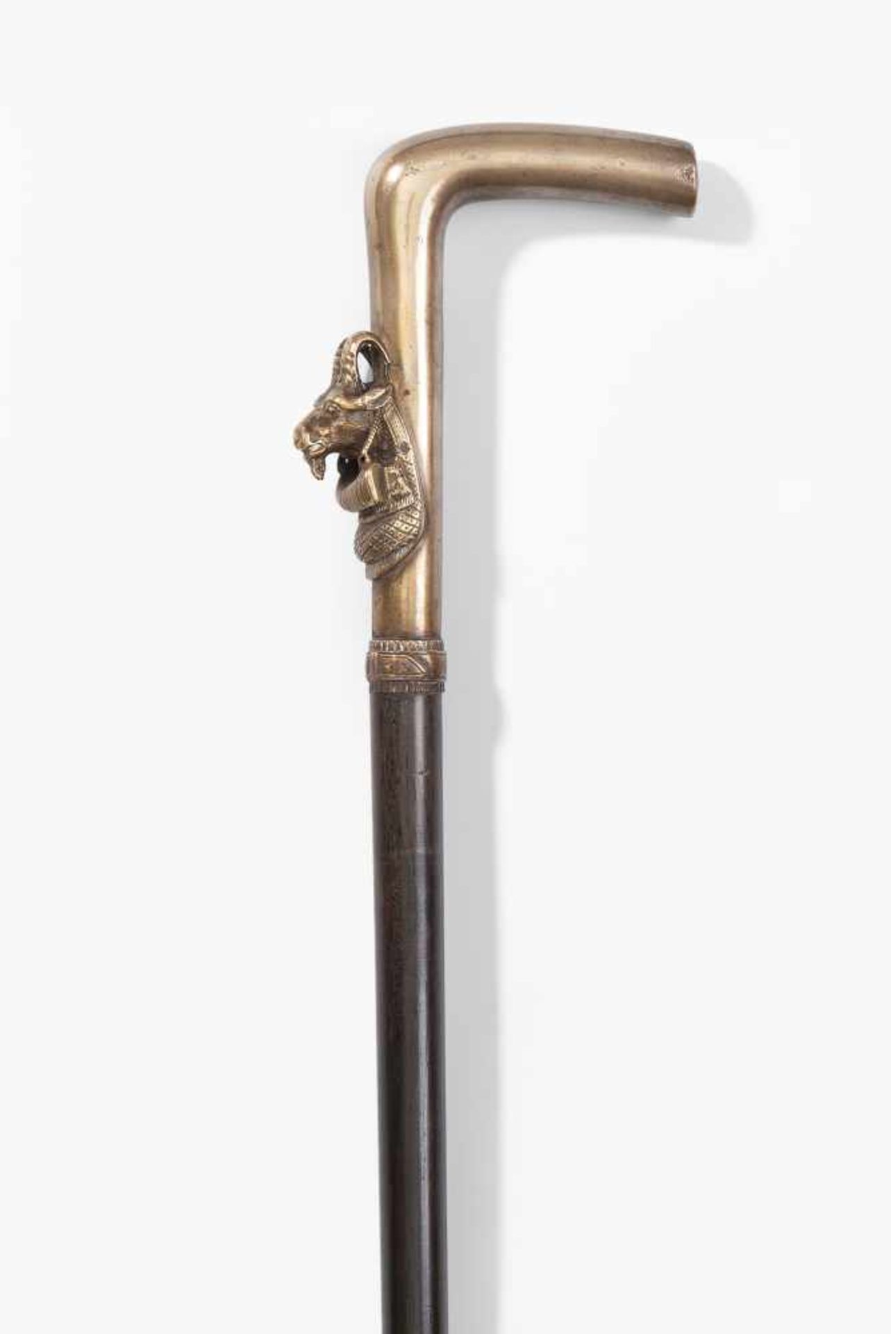 Spazierstock19./20.Jh. Gerader Hakengriff aus Bronze, am Schaft plastischer Kopf eines Ziegenbocks