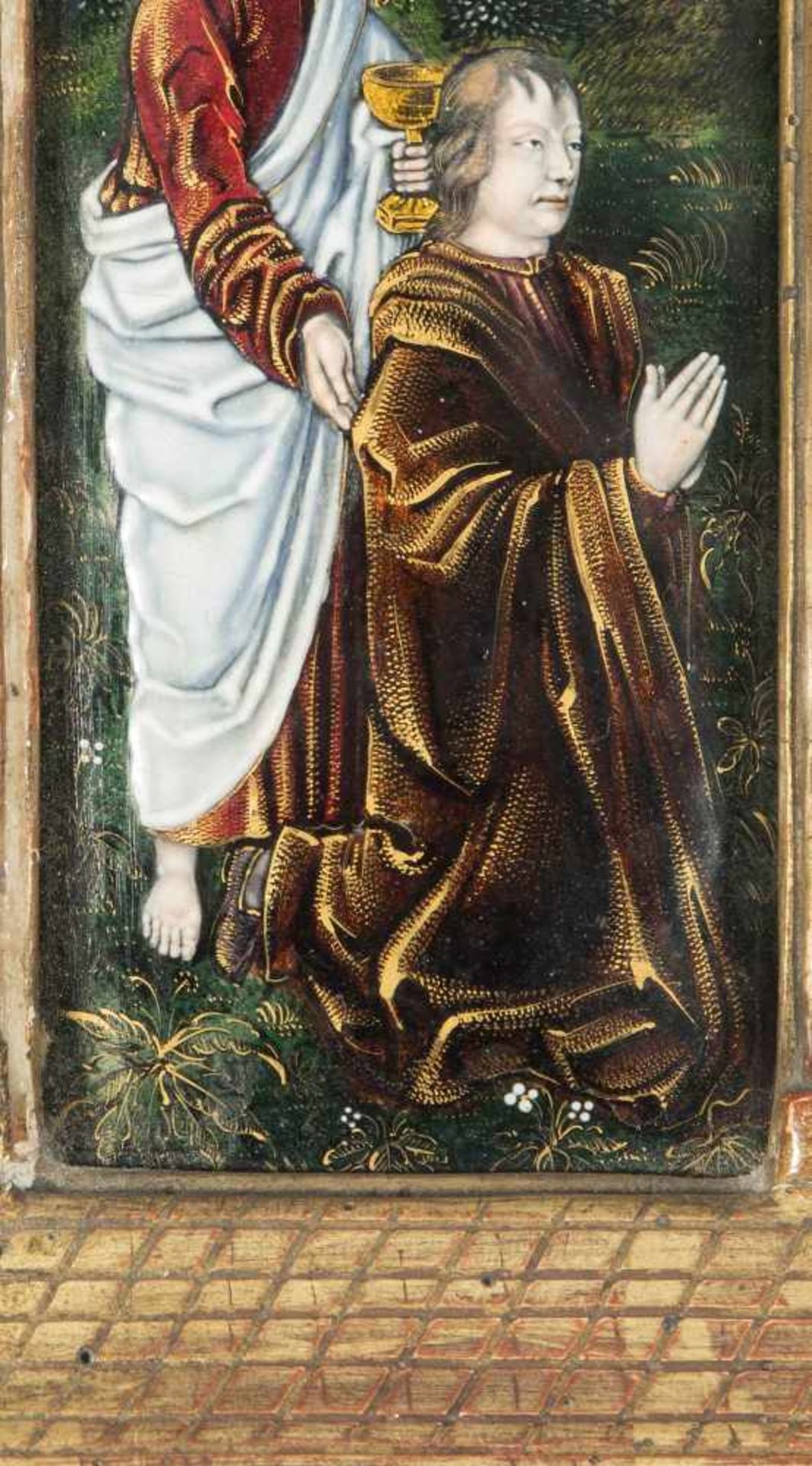 Triptychon "Taufe Christi"Frankreich, 19.Jh., in der Art von Limoges des 16./17.Jhs. Farbiges - Bild 7 aus 12