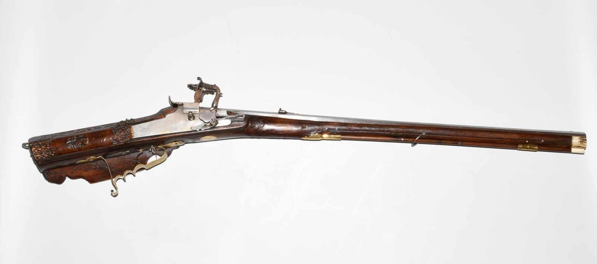 RadschlossgewehrBöhmisch, um 1700. Oktogonallauf (L76,5cm), Kal. 14mm, gezogen. Visier und - Bild 8 aus 13