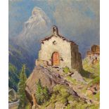 Gos, Albert (1852 Genf 1942)Kapelle bei Zermatt, mit dem Matterhorn im Hintergrund. Öl auf Leinwand.