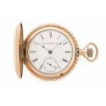 Elgin SavonnetteRunde, mechanische Taschenuhr um 1900 in vergoldetem Gehäuse. Front- und