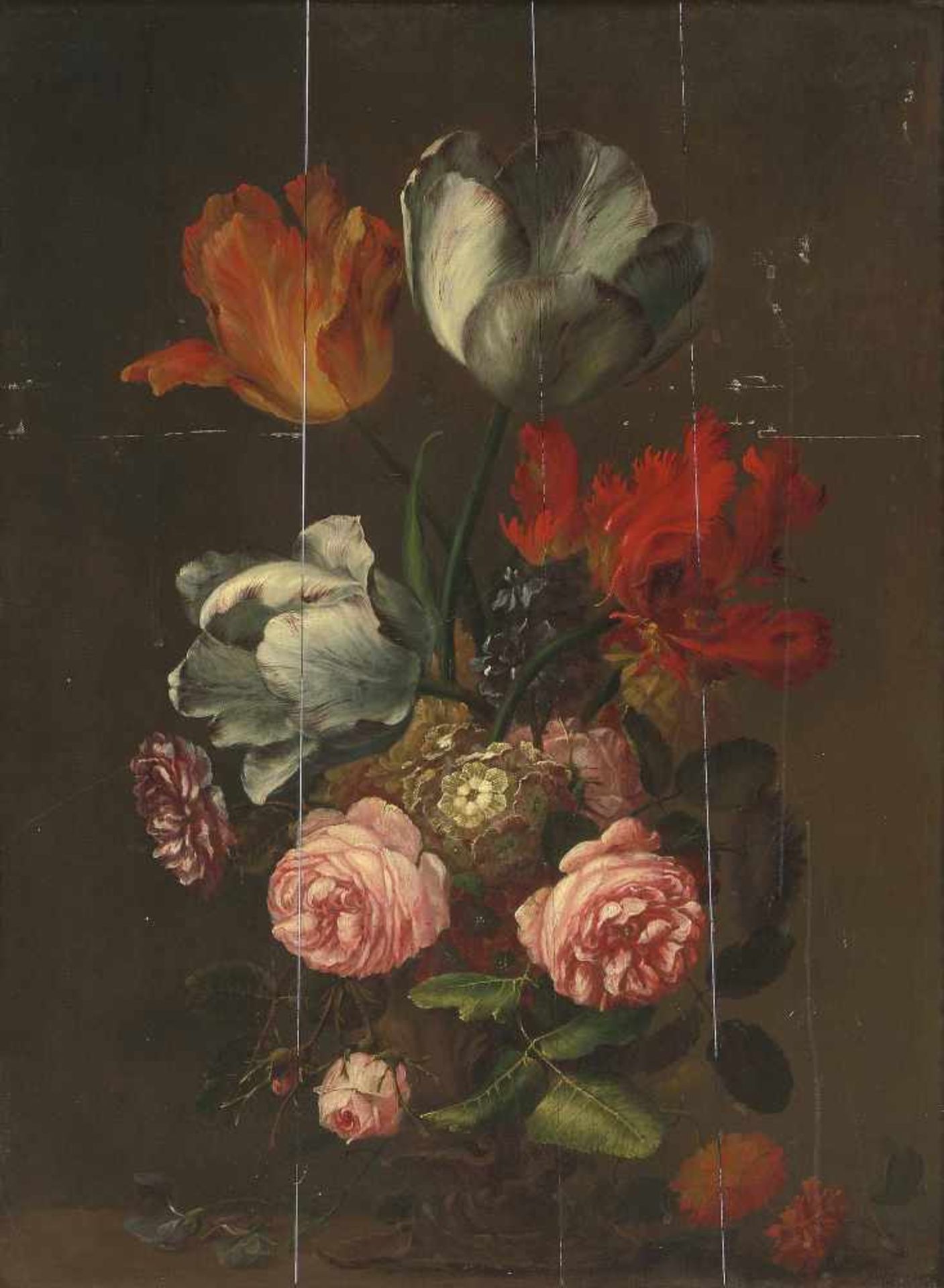 Sievert, August Wilhelm (Durlach 1705–1751 Ludwigsburg)Blumenstillleben. 1748. Öl auf Holz. Unten