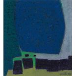 Mafli, Walter(Rebstein 1915–2017 Lutry)Abstrait bleu vert. 1990. Mischtechnik auf Platte. Unten