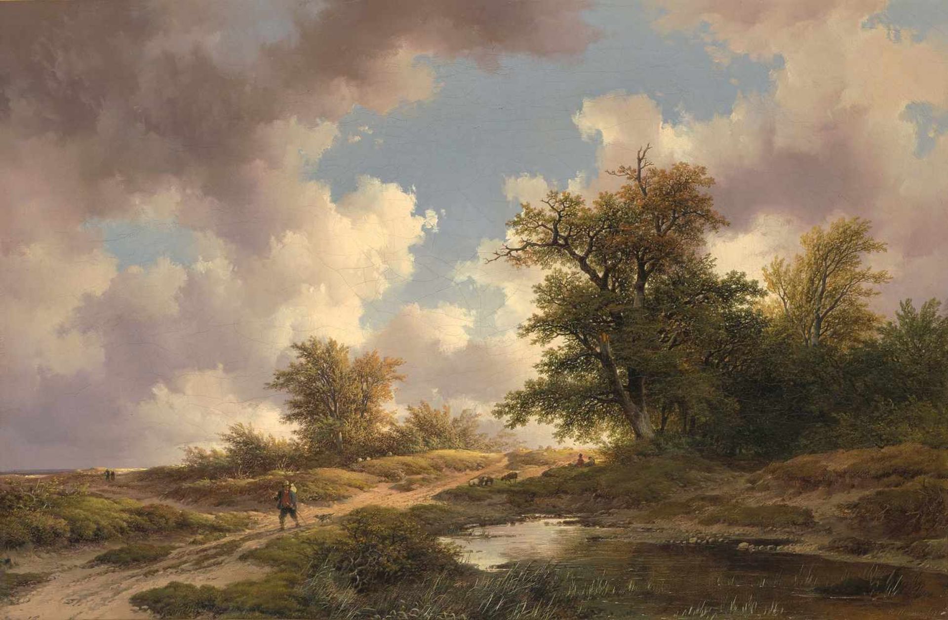 Haanen, Remigius Adrianus van(Oosterhout 1812–1894 Aussee)Hirten in weiter Landschaft. 1887. Öl