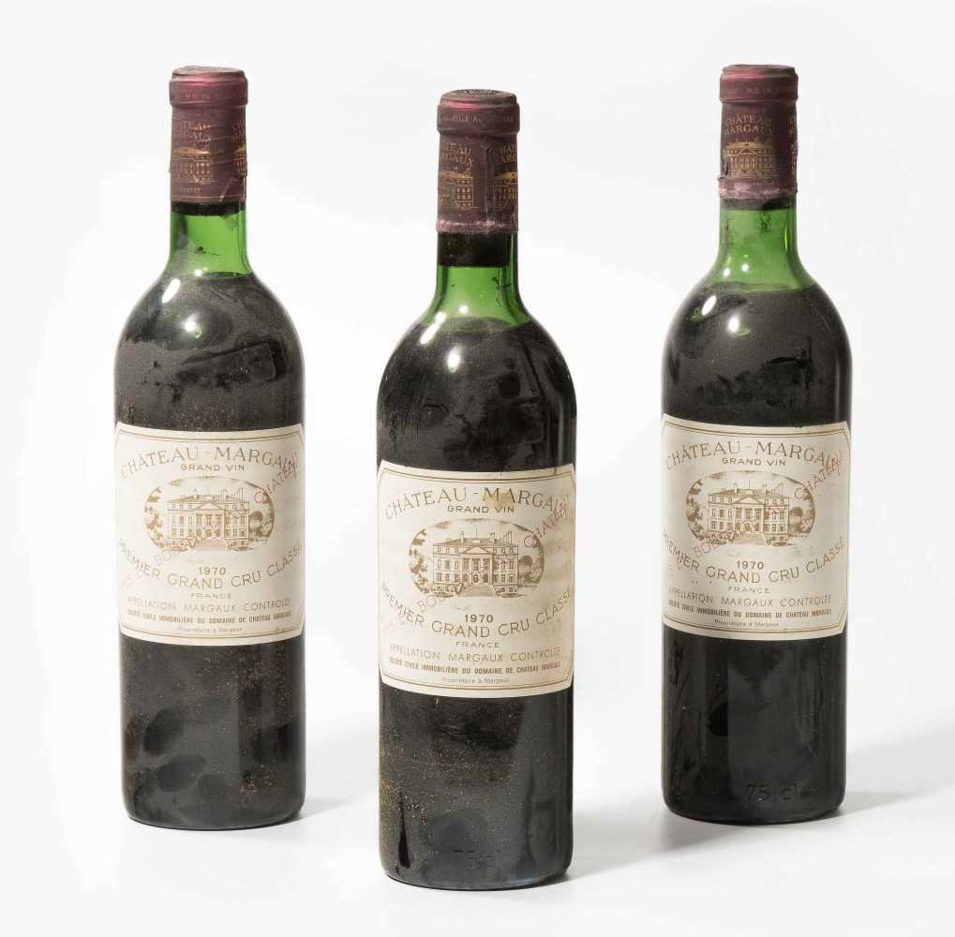 Chateau Margaux1970. 1er Grand Cru. Margaux. 3 Flaschen. (Niveau: 1x unterer Hals, 1x oberer