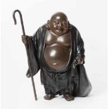 Grosse Figur des HoteiJapan, Meiji-Zeit. Bronze mit brauner und schwarzer Patina. Signiert und
