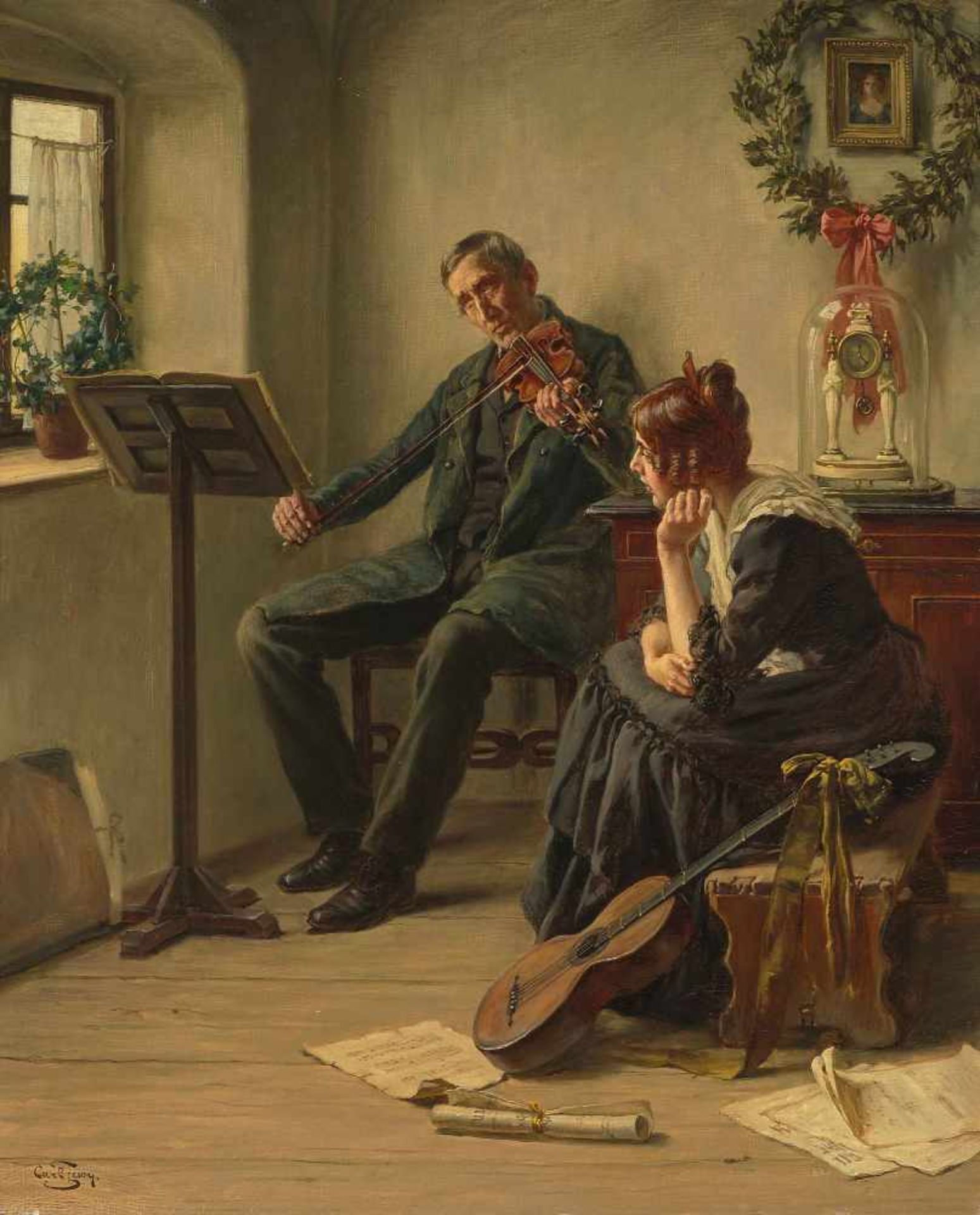 Zewy, Carl (1855 Wien 1929)Die Musikstunde. Öl auf Leinwand. Unten links signiert. 61,4x51,1 cm.