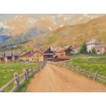 Christoffel, Anton(S-chanf 1871–1953 Zürich)Dorf in Graubünden. 1959. Aquarell auf Papier. Unten