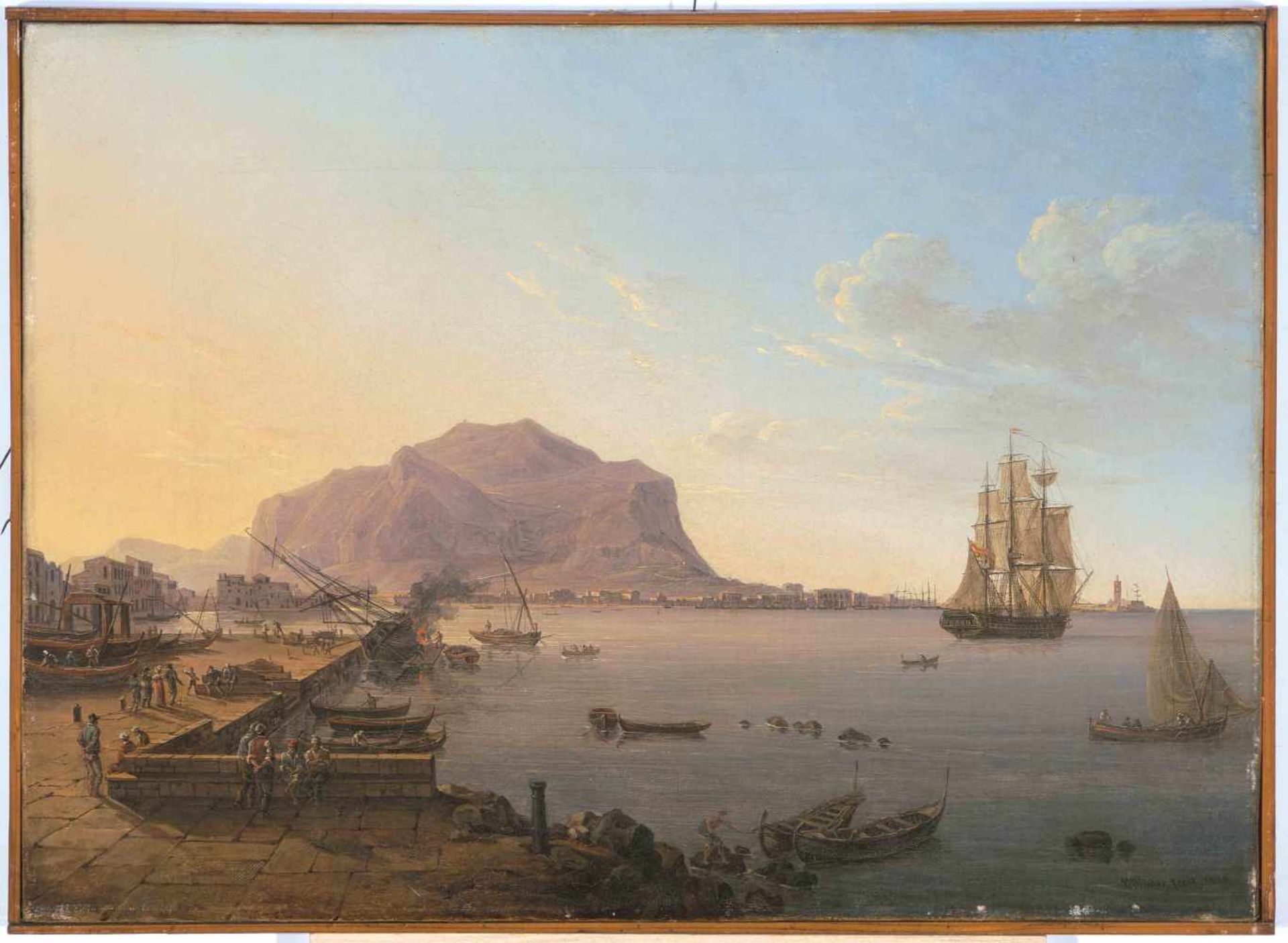 Huber, Jakob Wilhelm(Düsseldorf 1787–1871 Zürich)Der Hafen von Palermo, 1822. Öl auf Leinwand. Unten - Bild 2 aus 4