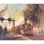 Cuneo, Terence (1907 London 1996)Dampflokomotive Baldwin 141 R. 1961. Öl auf Leinwand. Unten