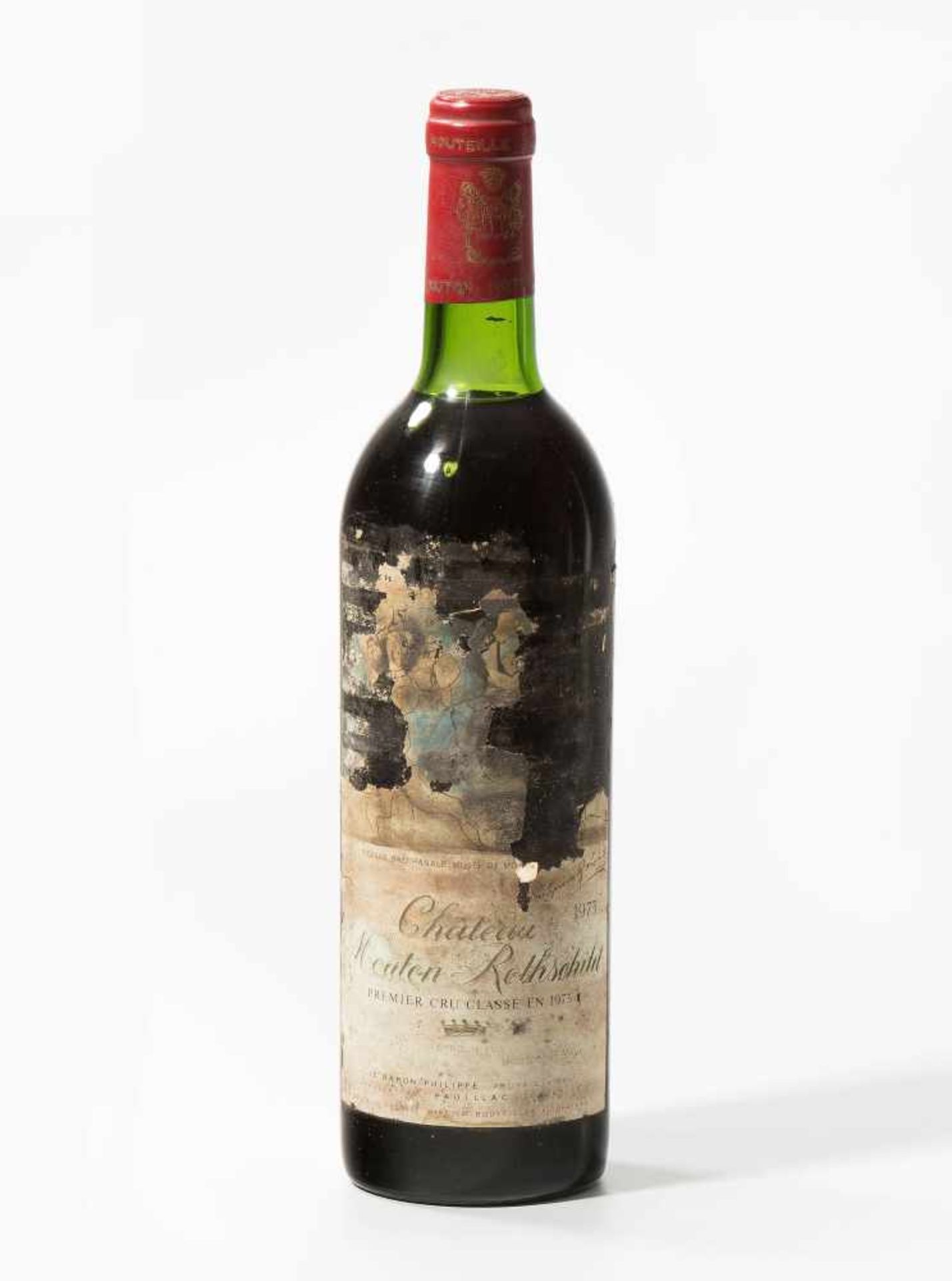 Chateau Mouton Rothschild1973. 1er Grand Cru Puillac. 1 Flasche. ( Etikette stark beschädigt).