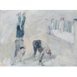 Indermaur, Robert(Geb. Chur 1947)"Streetdancer", 1980. Öl auf Leinwand. Unten rechts signiert und