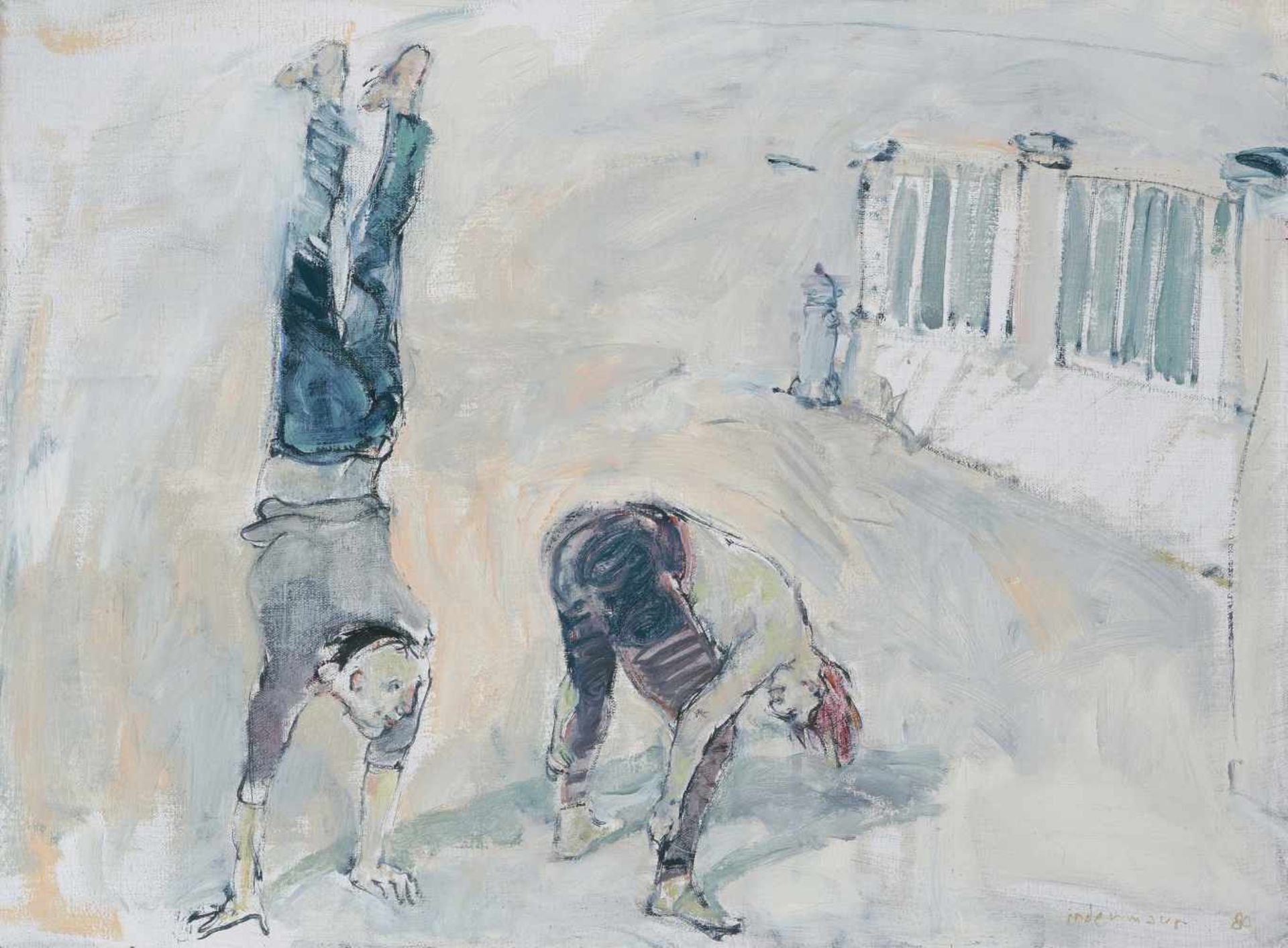 Indermaur, Robert(Geb. Chur 1947)"Streetdancer", 1980. Öl auf Leinwand. Unten rechts signiert und