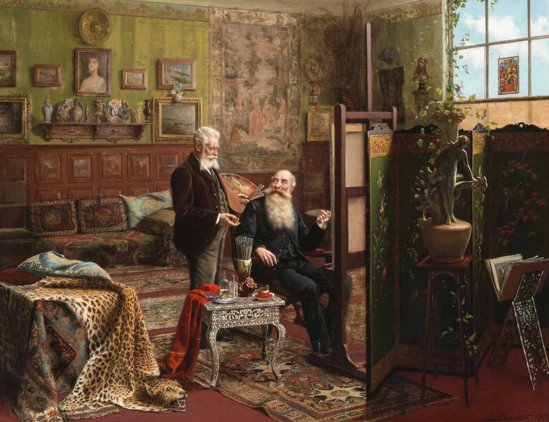 Spielter, Carl Johann(1851 Bremen 1922) Im Atelier. 1901. Öl auf Leinwand. Unten rechts signiert und