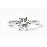 Brillant-Ring750 Weissgold. 1 Brillant ca. 1.20 ct H/I-vvs/vs. Gr. 55, 4 g.