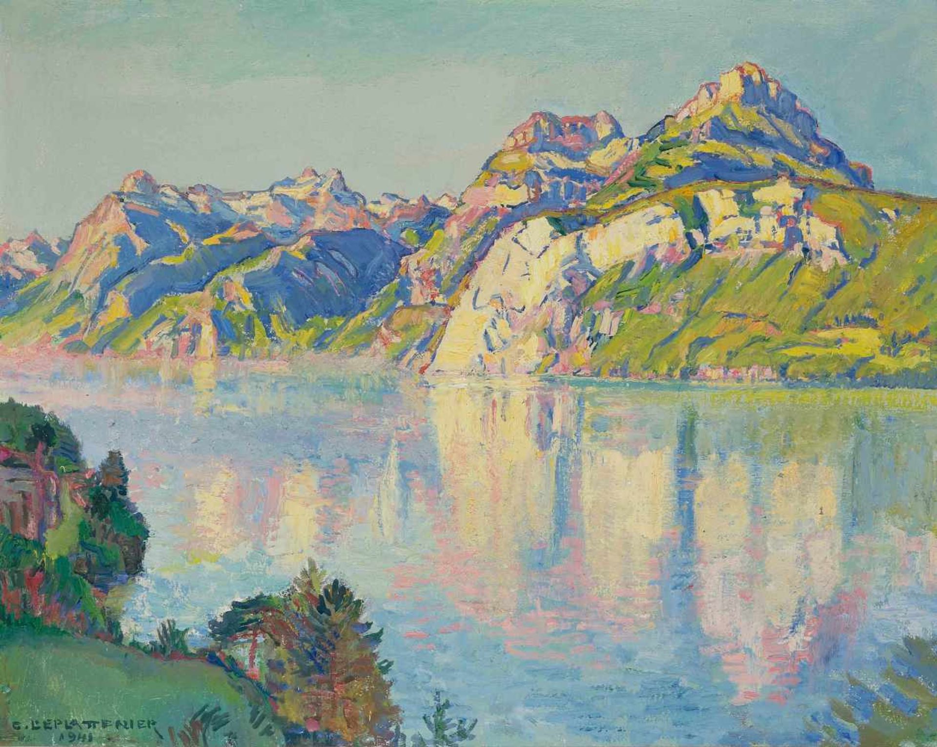 L'Eplattenier, Charles(Neuenburg 1874–1946 Côtes du Doubs)"Le Grütli", 1941. Öl auf Leinwand.