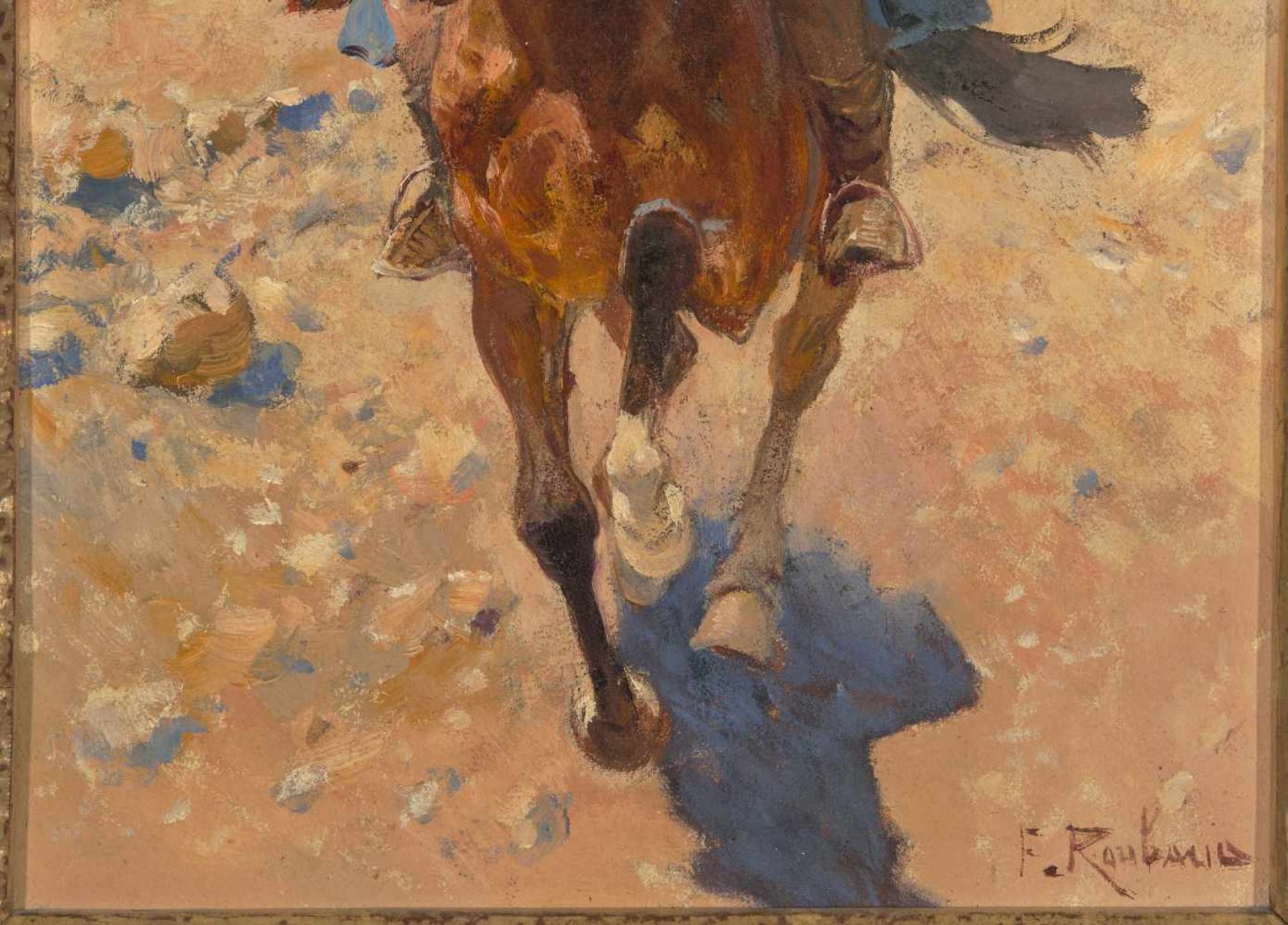 Roubaud, Franz(Odessa 1856–1928 München)Reiter im Kaukasus. Öl auf Pressholz. Unten rechts signiert. - Bild 6 aus 9
