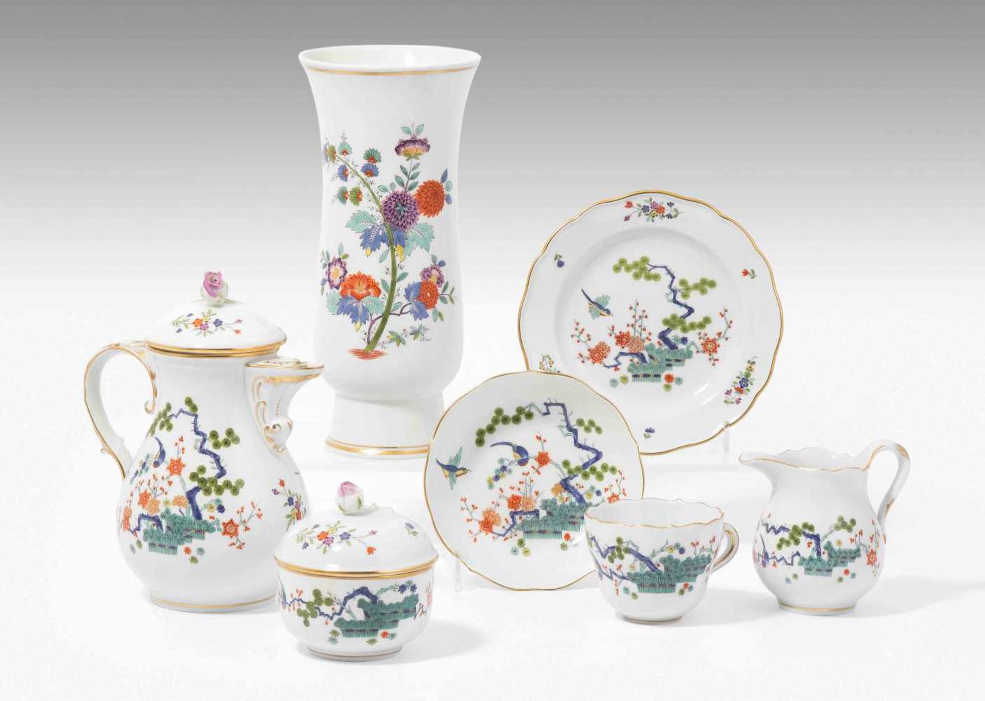 Mokkaservice, Meissen20.Jh. Porzellan, polychromer Dekor "Kakiemon". Bezeichnet: Schwertermarke (