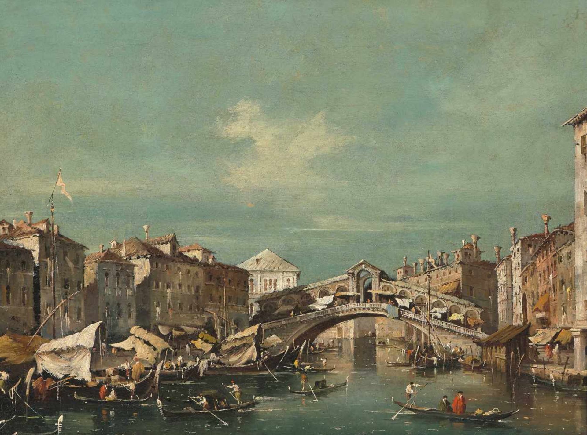 Guardi, Francesco(1712 Venedig 1793)NachfolgerRialtobrücke. Öl auf Leiwand. 30,4x40,6 cm.-