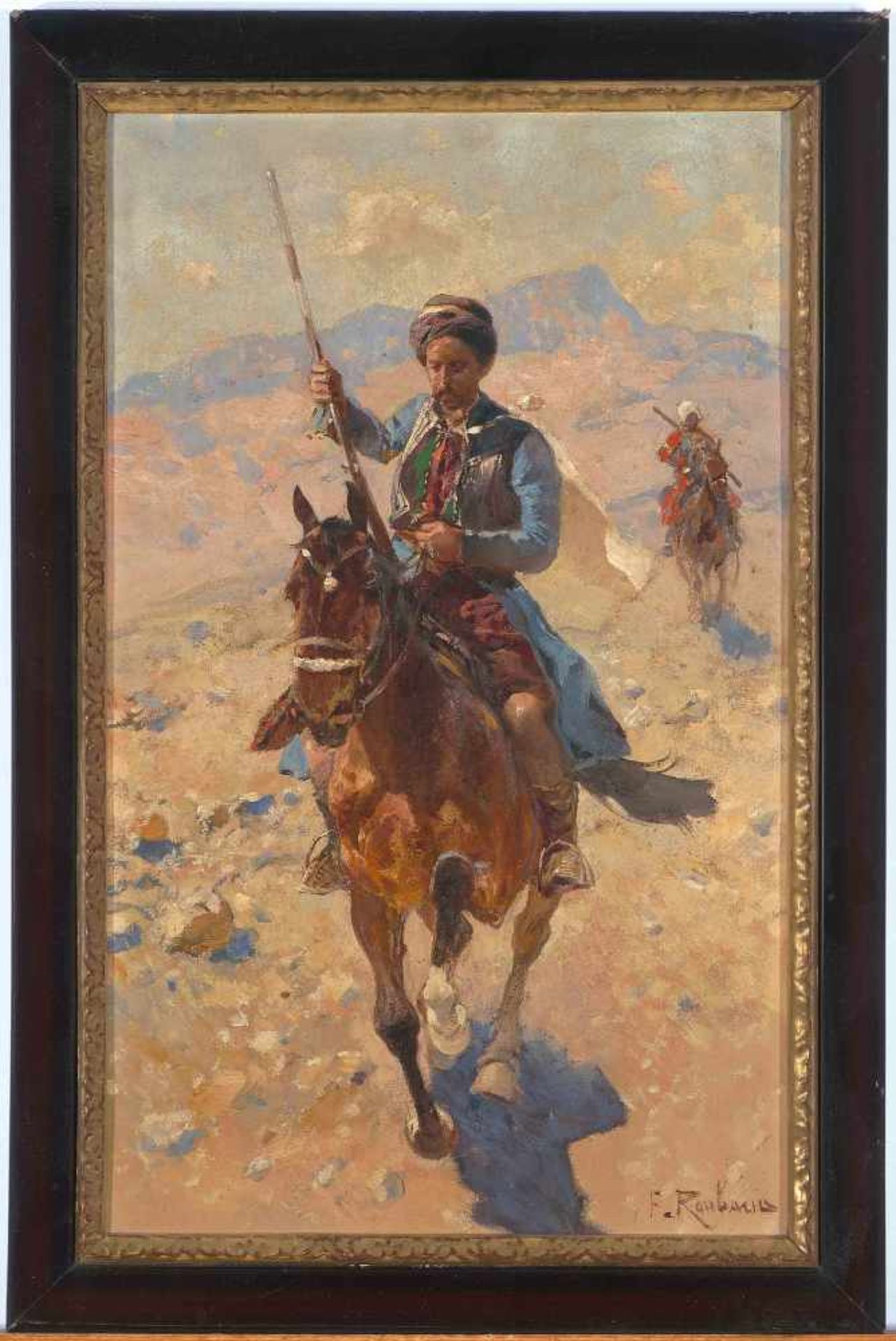 Roubaud, Franz(Odessa 1856–1928 München)Reiter im Kaukasus. Öl auf Pressholz. Unten rechts signiert. - Bild 2 aus 9