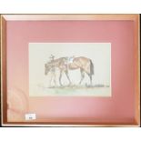 A Peter Curling Watercolour, work rider with horse, signed by artist. 27 x 18.5 cm.