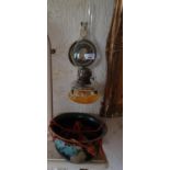 A Decoupage Oil Lamp along with a bowl.