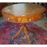 A good late 19th early 20th Century Mahogany Drum Table with leather top and boxwood inlay D86 x H76