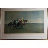 An original Sir Alfred Munnings colour Print c1957. 'October Meeting'. 75 x 44 cms.