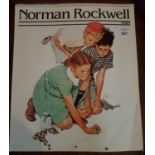 A Norman Rockwell Calendar along with a scenery picture and engraving of Ireland etc.