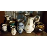 A quantity of Vases and Jugs etc. On one shelf.