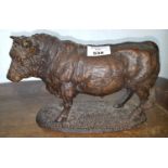 A good Cast Bronze Figure of a Bull. An El Coleo Robe edition strapped to base 15 cms high.