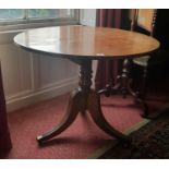 A good Mahogany Circular Supper Table with reeded base and brass toe casters. 90cm diameter.