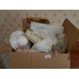 A quantity of Lace etc. to include a pair of Sheepskin Gloves in box and on cabinet.