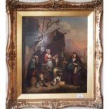 A 19th Century Oil on Board of a continental scene signed Van Hancell LL in a gilt frame. 41 x 48