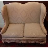 A really good 19th Century Double Wing Back Couch with original damask upholstery. 117 L x 61 D x