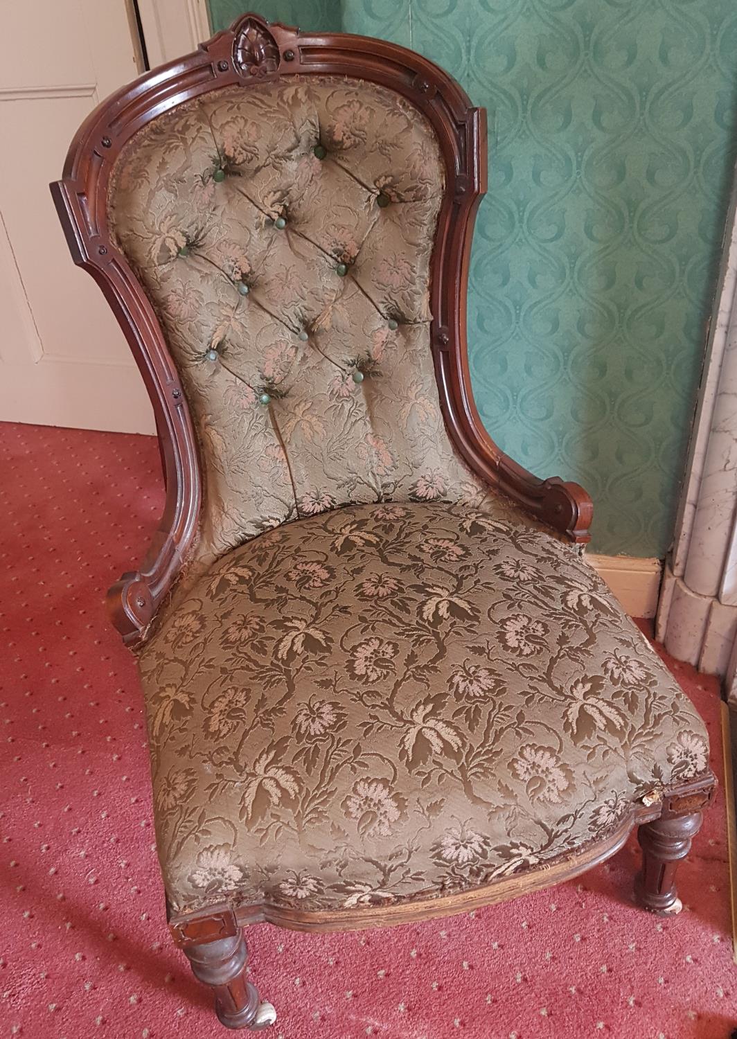 A lovely 19th Century Mahogany show frame Ladies Chair with deep buttoned back. - Image 2 of 2
