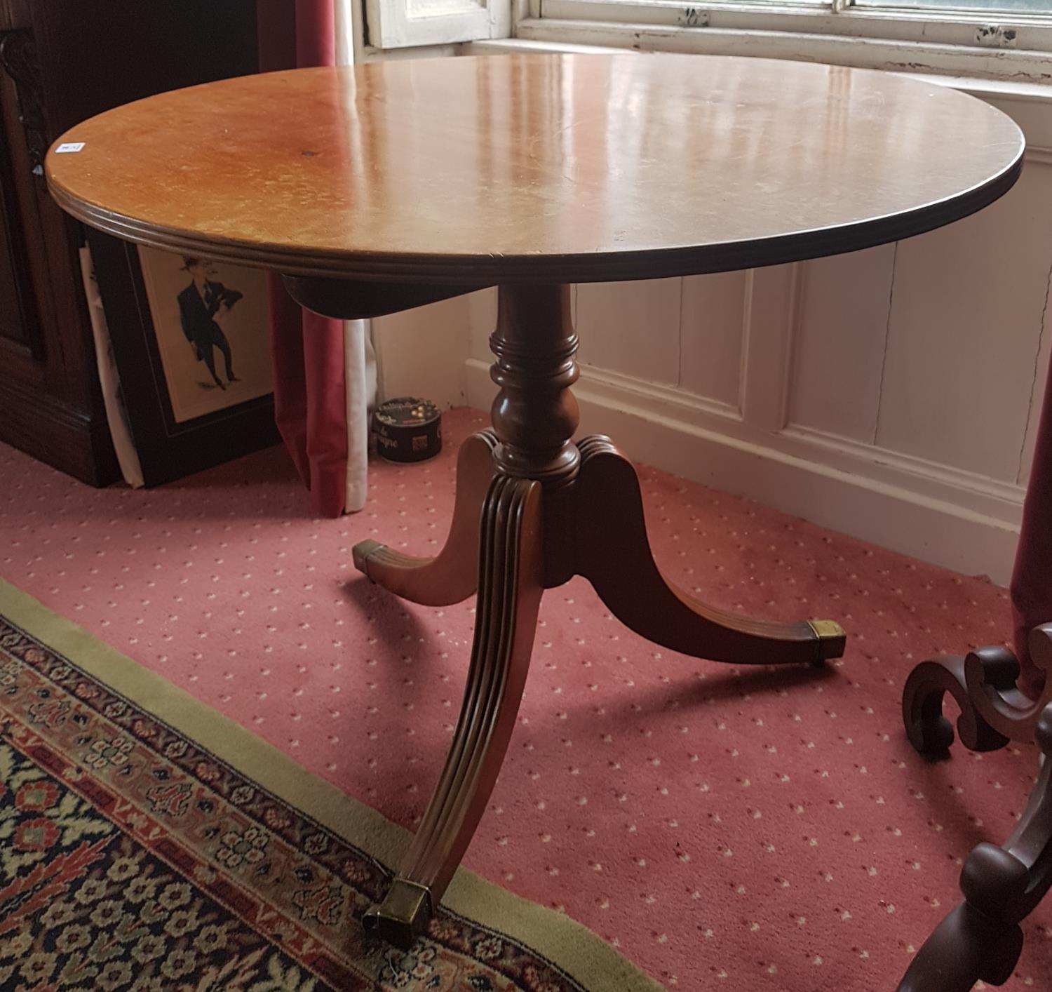 A good Mahogany Circular Supper Table with reeded base and brass toe casters. 90cm diameter. - Image 3 of 3