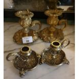A lovely pair of 19th Century Ormolu Night Candlesticks with Extinguishers.